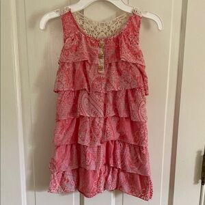 Pink and White Ruffled Sleeveless Dress